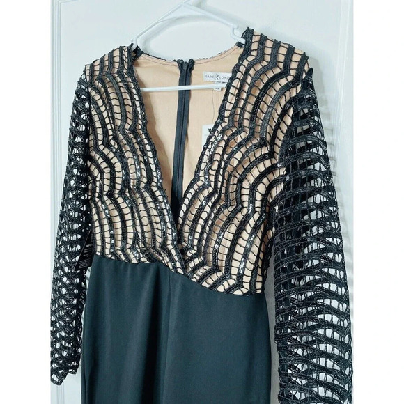 Rare London Jumpsuit Sz M 6 Womens Black Sequin Open Knit V-Neck NWT - Picture 2 of 13